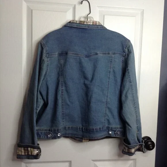 Unknown Junior "L" Denim Jacket/Flannel trim Western Chic Rodeo ready Equestrian - Picture 2 of 4